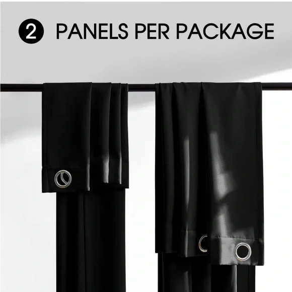 Rutterllow Darkening Blackout Curtains 2 Panel,Grommet Top(42x63 Inch, Black) - Picture 4 of 7